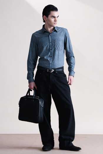 Shop_Abkasa_Charcoal Cotton Polo Casual Shirt _Online_at_Aza_Fashions