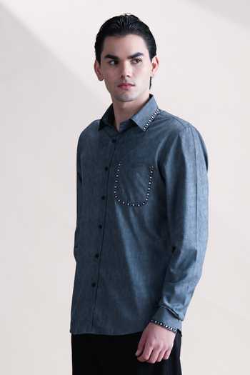 Abkasa_Charcoal Cotton Polo Casual Shirt _at_Aza_Fashions