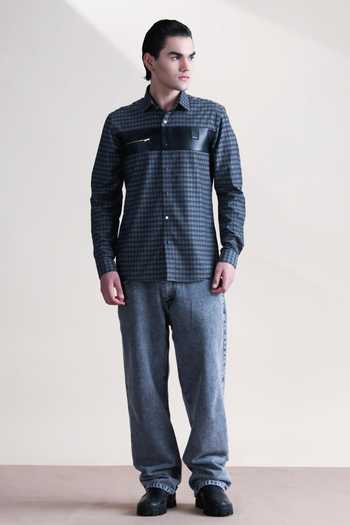 Abkasa Black Cotton Isabella Houndstooth Shirt Online at Aza Fashions Abkasa_Black Cotton Isabella Houndstooth Shirt _Online_at_Aza_Fashions