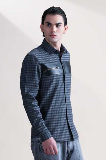 Shop Abkasa Black Cotton Isabella Houndstooth Shirt Online at Aza Fashions Shop_Abkasa_Black Cotton Isabella Houndstooth Shirt _Online_at_Aza_Fashions