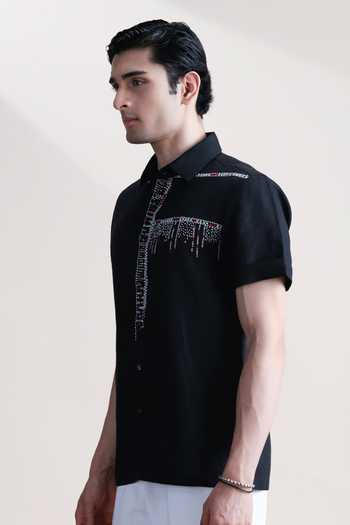 Abkasa_Black Linen Nera Shirt _Online_at_Aza_Fashions