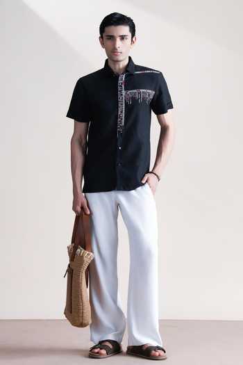 Buy_Abkasa_Black Linen Nera Shirt _Online_at_Aza_Fashions