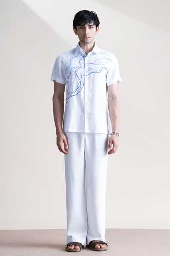 Abkasa White Linen Vonda Embroidered Shirt Online at Aza Fashions Abkasa_White Linen Vonda Embroidered Shirt _Online_at_Aza_Fashions