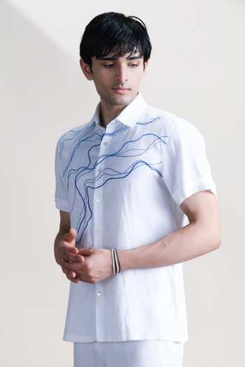 Shop Abkasa White Linen Vonda Embroidered Shirt Online at Aza Fashions Shop_Abkasa_White Linen Vonda Embroidered Shirt _Online_at_Aza_Fashions