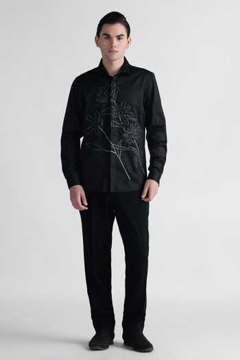 Buy_Abkasa_Black Cotton Nicolla Embroidered Shirt _Online_at_Aza_Fashions