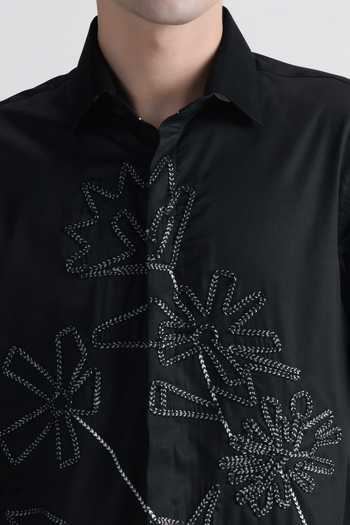 Shop_Abkasa_Black Cotton Nicolla Embroidered Shirt _Online_at_Aza_Fashions