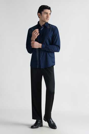 Abkasa Navy Cotton Cameo Shirt Online at Aza Fashions Abkasa_Navy Cotton Cameo Shirt _Online_at_Aza_Fashions