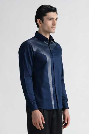 Shop Abkasa Navy Cotton Cameo Shirt Online at Aza Fashions Shop_Abkasa_Navy Cotton Cameo Shirt _Online_at_Aza_Fashions