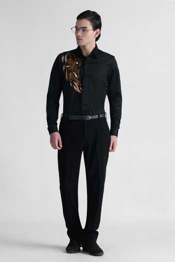 Abkasa_Black Cotton Quincy Embroidered Shirt _Online_at_Aza_Fashions