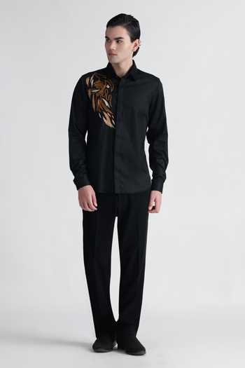 Buy_Abkasa_Black Cotton Quincy Embroidered Shirt _Online_at_Aza_Fashions