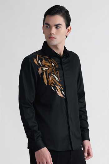 Shop_Abkasa_Black Cotton Quincy Embroidered Shirt _Online_at_Aza_Fashions