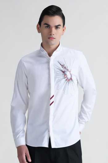 Abkasa Sunwoven Cotton Mandarin Collar Shirt 