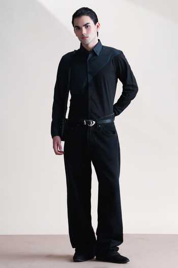 Abkasa_Black Cotton Nino Shirt _Online_at_Aza_Fashions