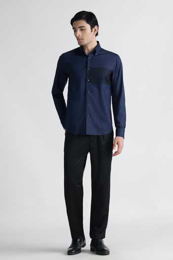 Abkasa_Navy Cotton Ciel Shirt _Online_at_Aza_Fashions