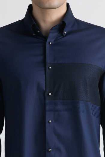 Shop_Abkasa_Navy Cotton Ciel Shirt _Online_at_Aza_Fashions