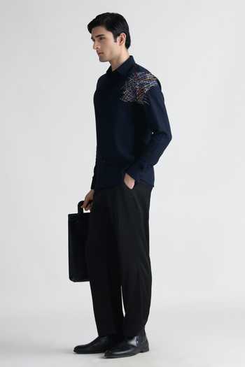 Abkasa Navy Cotton Alba Shirt Online at Aza Fashions Abkasa_Navy Cotton Alba Shirt _Online_at_Aza_Fashions