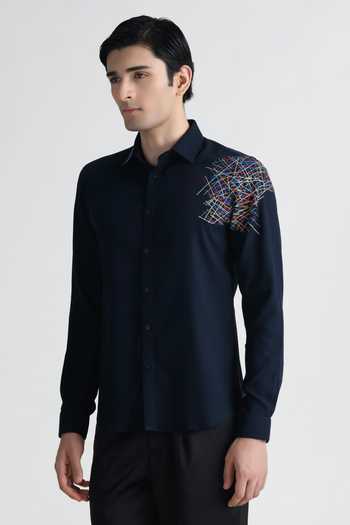 Shop Abkasa Navy Cotton Alba Shirt Online at Aza Fashions Shop_Abkasa_Navy Cotton Alba Shirt _Online_at_Aza_Fashions