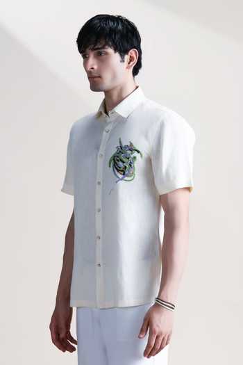Buy_Abkasa_Cream Linen Francois Embroidered Shirt _Online_at_Aza_Fashions