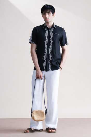 Abkasa_Black Linen Antoing Shirt _Online_at_Aza_Fashions
