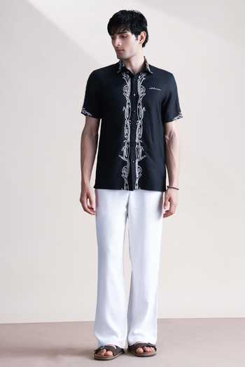 Buy_Abkasa_Black Linen Antoing Shirt _Online_at_Aza_Fashions