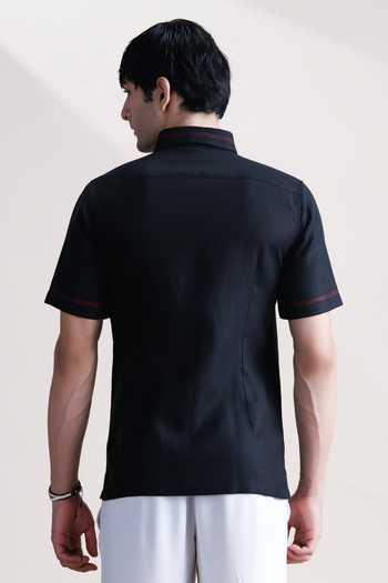 Abkasa Red Cross Embroidered Linen Shirt 