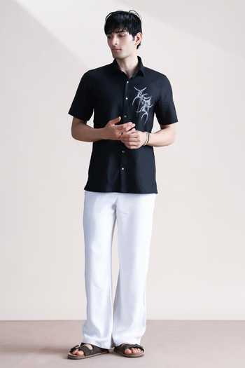 Buy_Abkasa_Black Linen Xavier Shirt _Online_at_Aza_Fashions