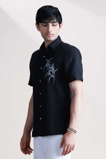 Shop_Abkasa_Black Linen Xavier Shirt _Online_at_Aza_Fashions
