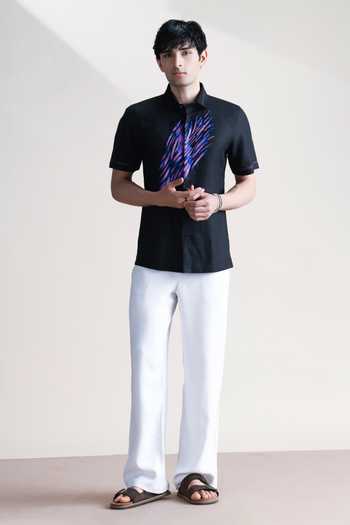 Abkasa Black Linen Berry Shirt Online at Aza Fashions Abkasa_Black Linen Berry Shirt _Online_at_Aza_Fashions