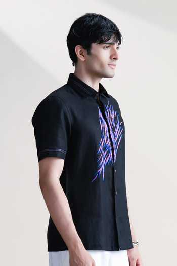 Shop Abkasa Black Linen Berry Shirt Online at Aza Fashions Shop_Abkasa_Black Linen Berry Shirt _Online_at_Aza_Fashions