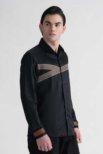 Abkasa_Black Cotton Inked Shirt _Online_at_Aza_Fashions