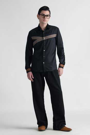 Buy_Abkasa_Black Cotton Inked Shirt _Online_at_Aza_Fashions