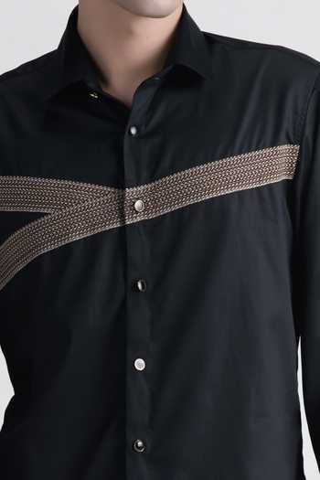Shop_Abkasa_Black Cotton Inked Shirt _Online_at_Aza_Fashions