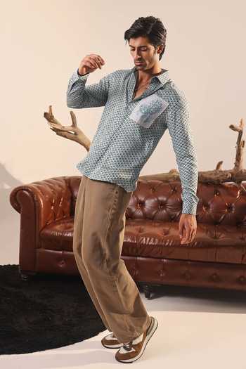 Abkasa_Blue Cotton Malaga Shirt _Online_at_Aza_Fashions