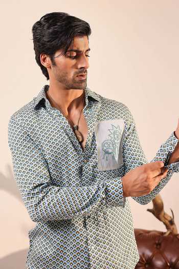 Abkasa_Blue Cotton Malaga Shirt _at_Aza_Fashions