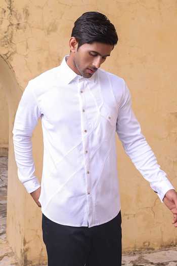 Abkasa_White Cotton Cody Shirt _Online_at_Aza_Fashions