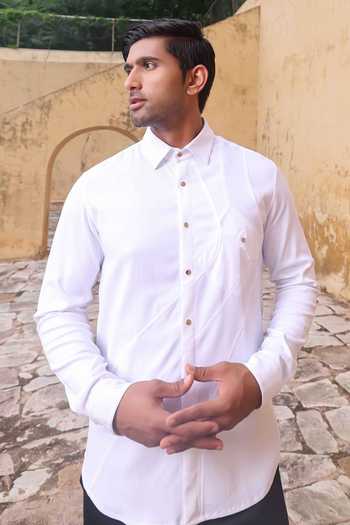Buy_Abkasa_White Cotton Cody Shirt _Online_at_Aza_Fashions