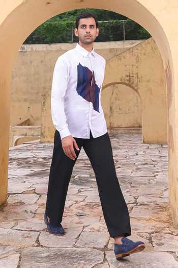 Shop_Abkasa_White Cotton Garret Embroidered Patch Shirt _Online_at_Aza_Fashions