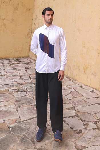 Abkasa_White Cotton Garret Embroidered Patch Shirt _at_Aza_Fashions