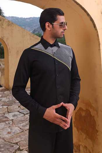 Abkasa_Black Cotton Reno Shirt _Online_at_Aza_Fashions