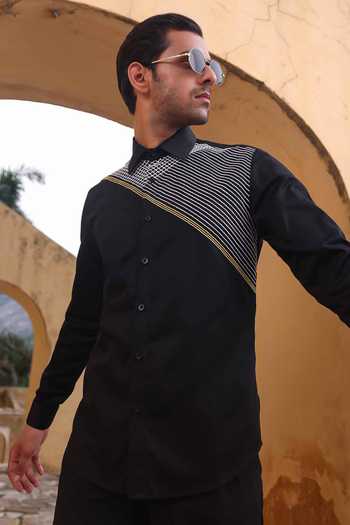 Buy_Abkasa_Black Cotton Reno Shirt _Online_at_Aza_Fashions