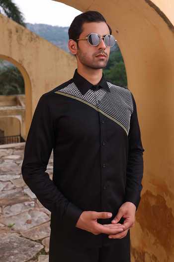 Shop_Abkasa_Black Cotton Reno Shirt _Online_at_Aza_Fashions