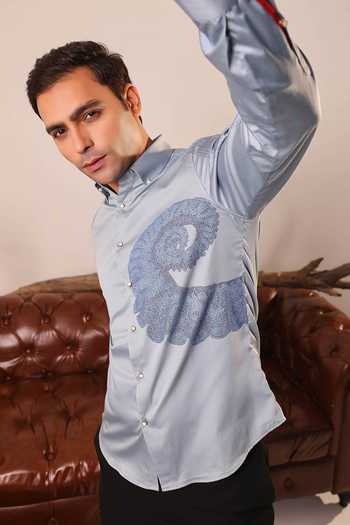 Buy_Abkasa_Blue Cotton Columbus Embroidered Shirt _Online_at_Aza_Fashions