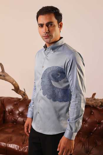 Shop_Abkasa_Blue Cotton Columbus Embroidered Shirt _Online_at_Aza_Fashions