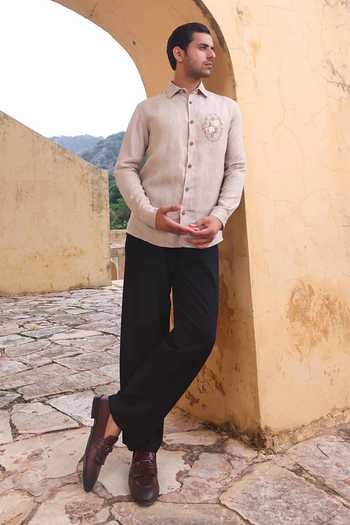 Buy_Abkasa_Grey Linen Houghton Shirt _Online_at_Aza_Fashions