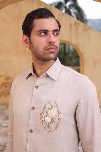 Shop_Abkasa_Grey Linen Houghton Shirt _Online_at_Aza_Fashions