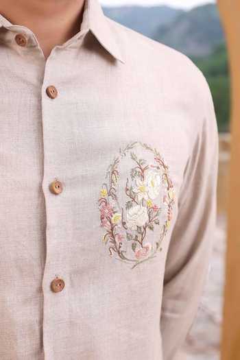 Abkasa_Grey Linen Houghton Shirt _at_Aza_Fashions