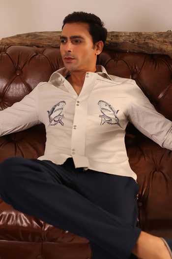 Abkasa_Off White Cotton Earl Printed Button-down Shirt _Online_at_Aza_Fashions