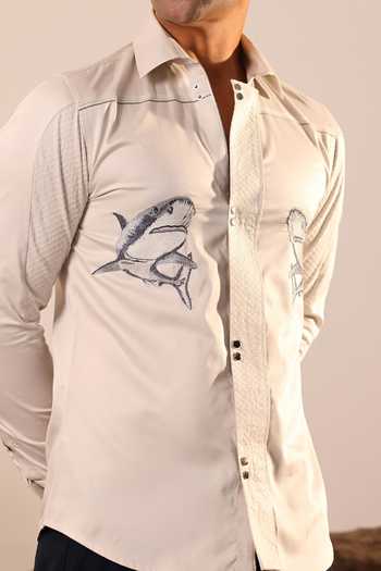 Shop_Abkasa_Off White Cotton Earl Printed Button-down Shirt _Online_at_Aza_Fashions