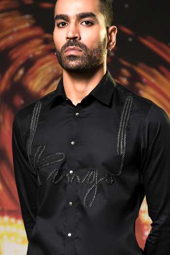 Abkasa_Black Cotton Ace Shirt _Online_at_Aza_Fashions
