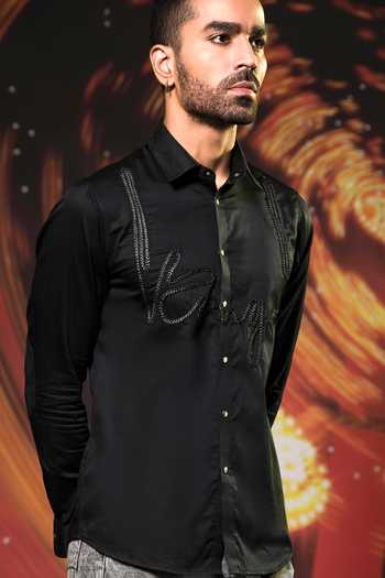 Buy_Abkasa_Black Cotton Ace Shirt _Online_at_Aza_Fashions